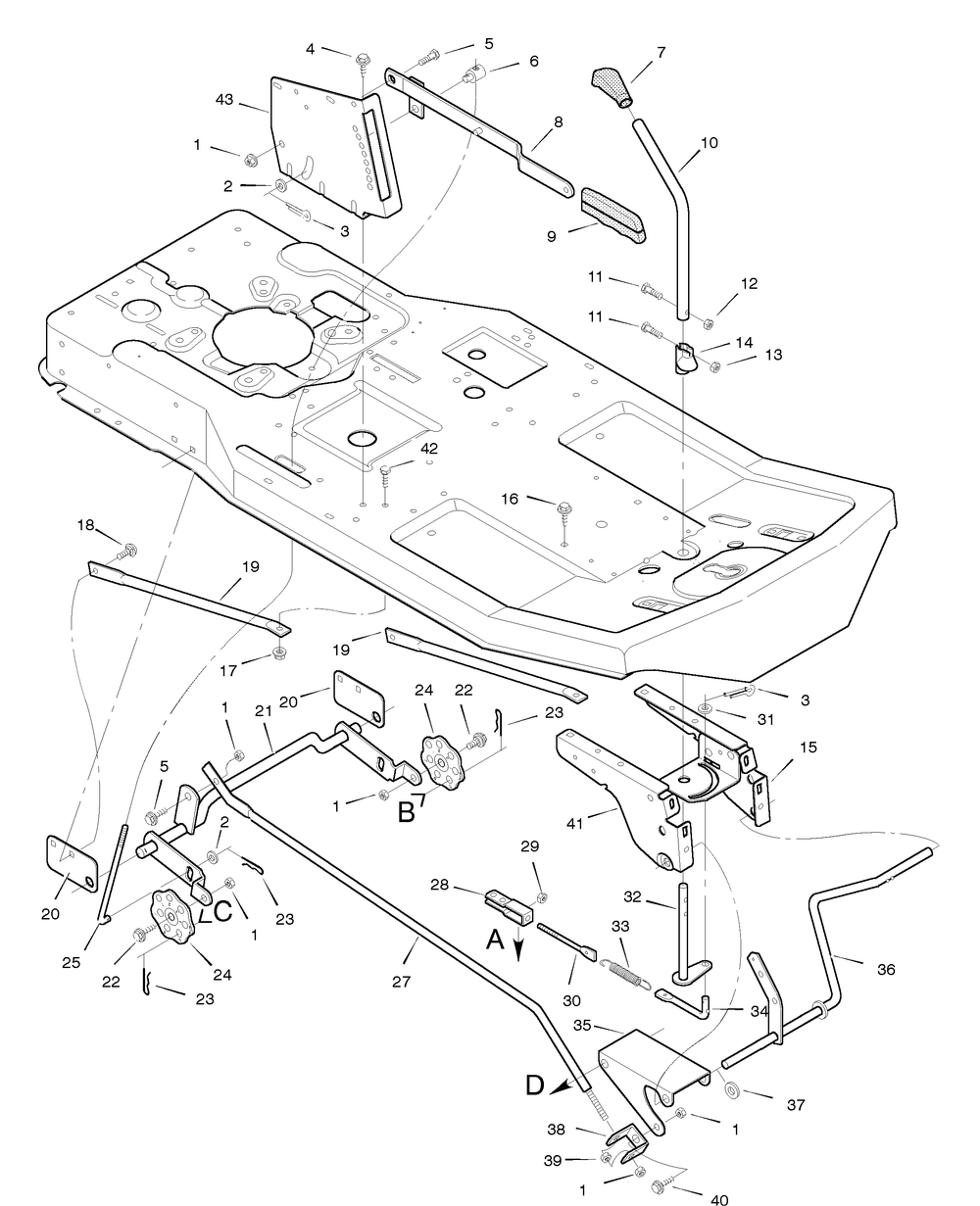 Mower Housing Suspension Diagram and Parts List for 30550E 1996 Briggs and Stratton Lawn Tractor
